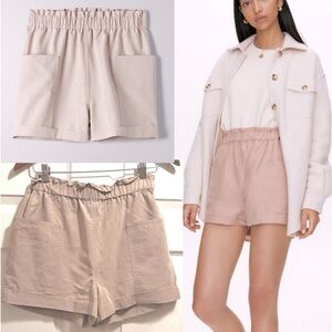 Aritzia Wilfred Jessica Shorts Relaxed Paperbag Waist Tan Concrete Beton Small